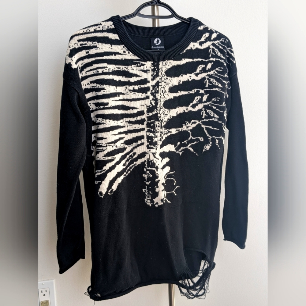 Fearless Illustration - US S - Oversized Skeleton Sweater - Distressed Cotton